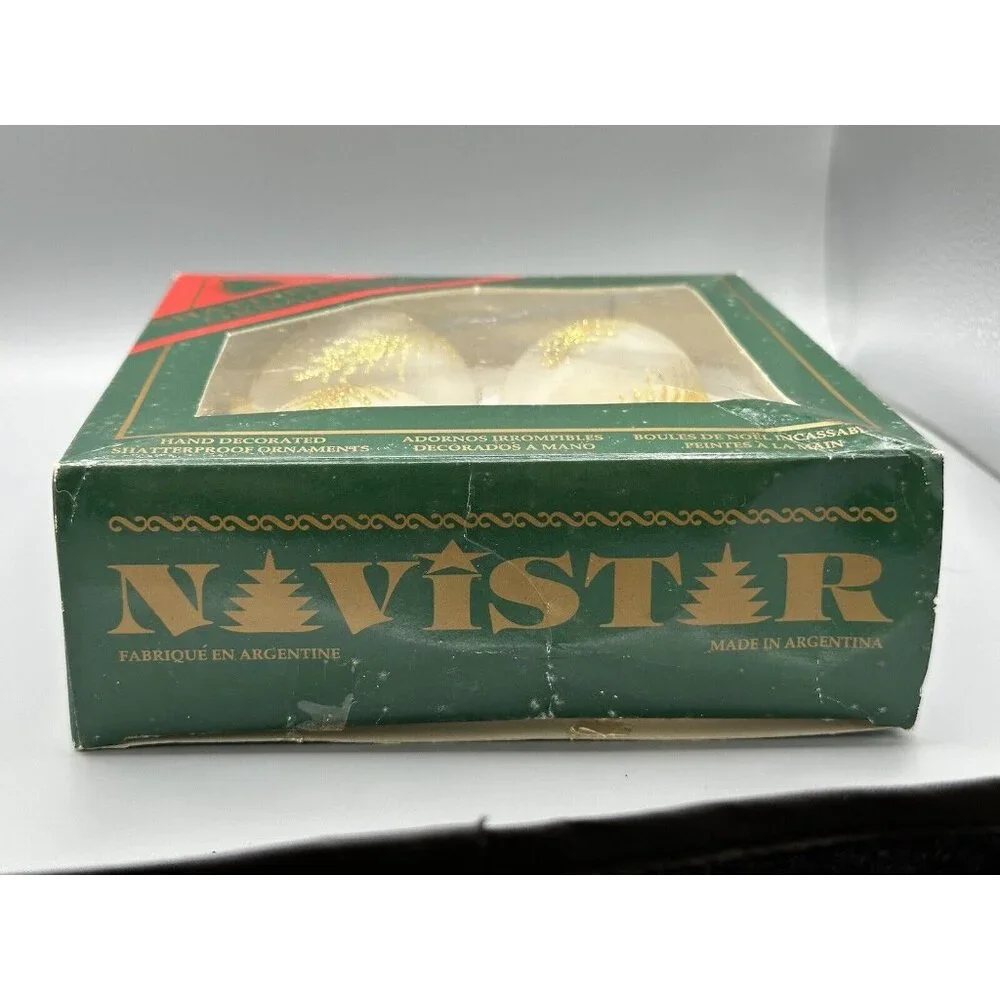 Vintage Navistar Shatterproof Christmas Ornaments‎ Hand Painted 4 Pk Teardrop